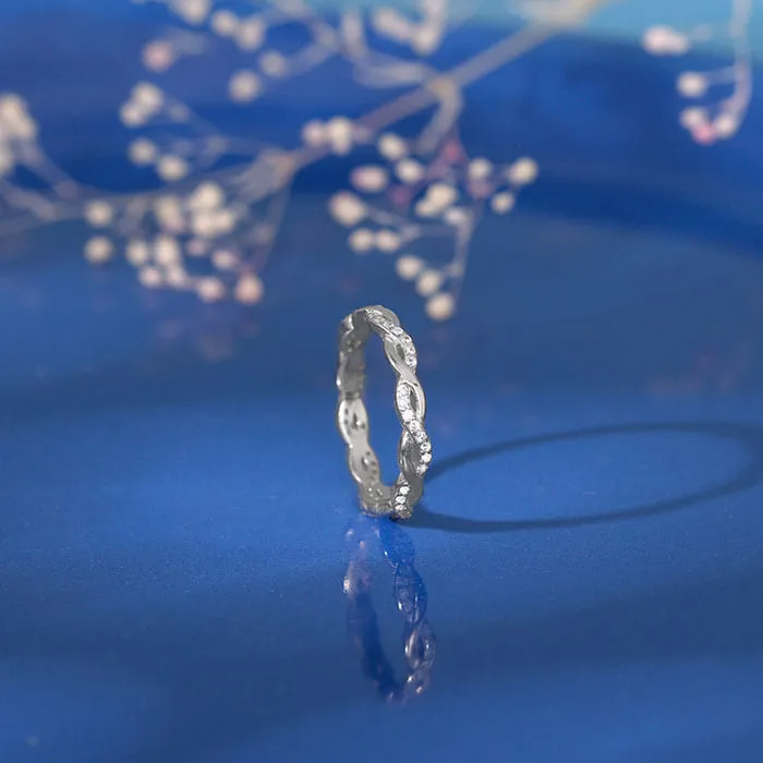 Silver Zircon Wave Entwined Ring