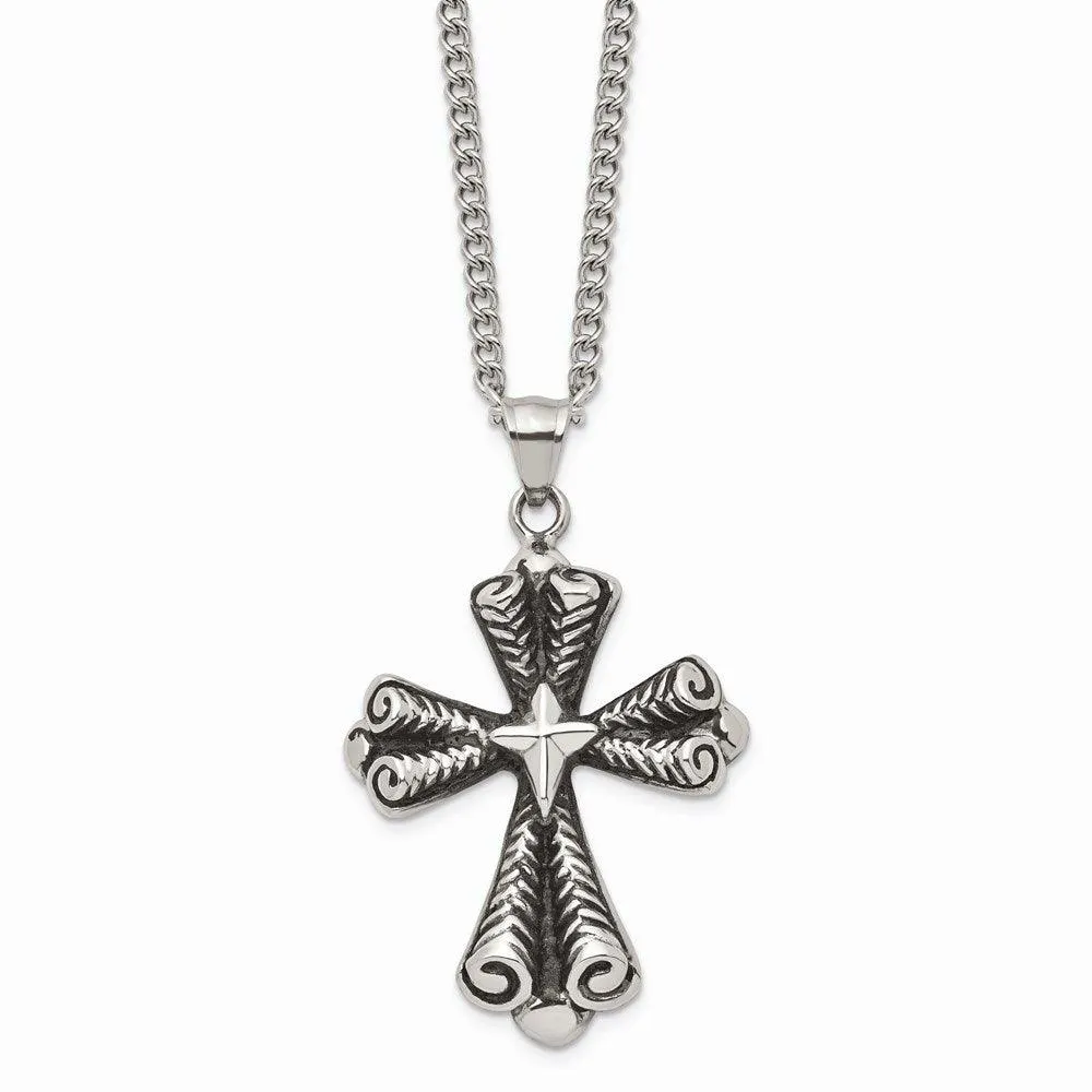 Stainless Steel Antiqued Cross Necklace