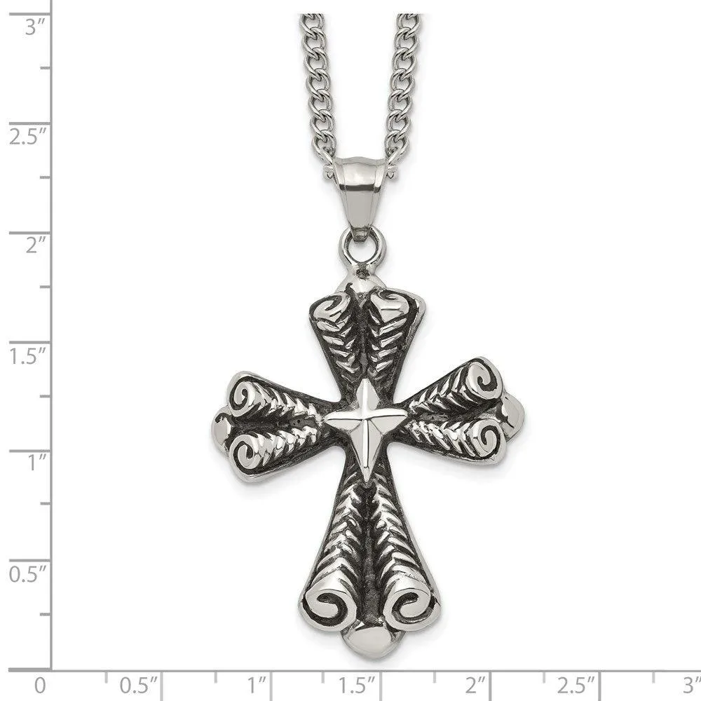 Stainless Steel Antiqued Cross Necklace