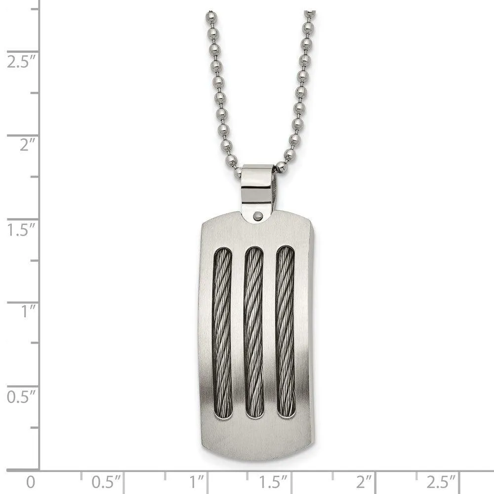 Stainless Steel Brushed and Polished Curved with Cable Necklace