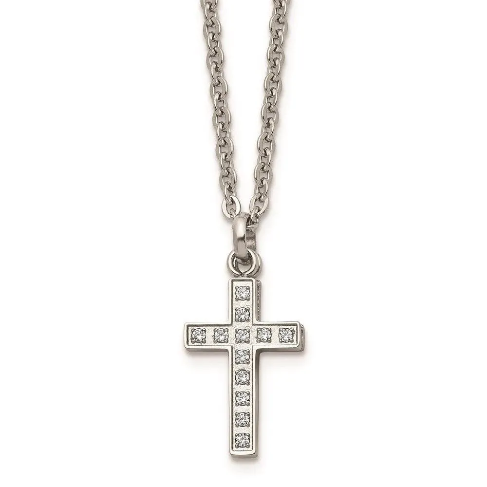 Stainless Steel Laser cut CZ Two Piece Cross Pendant Necklace