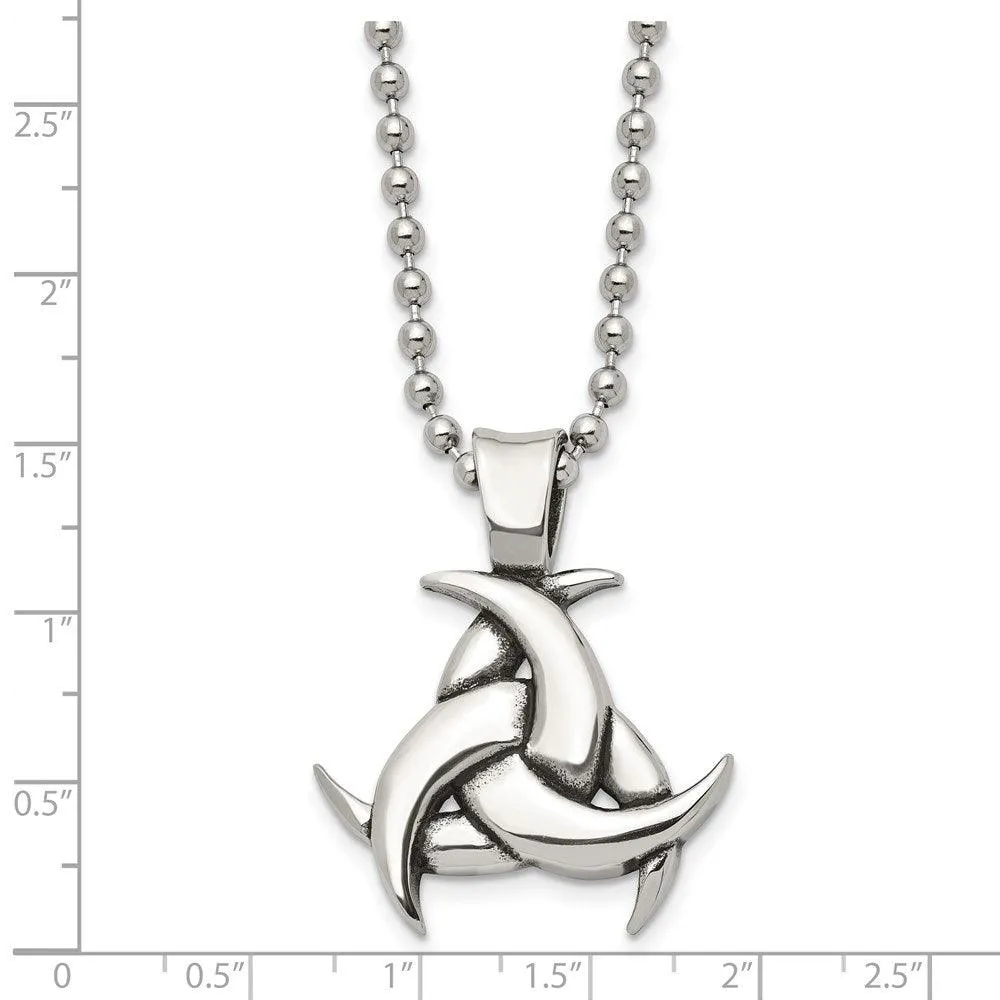 Stainless Steel Polished & Antiqued Celtic Knot 22in Necklace