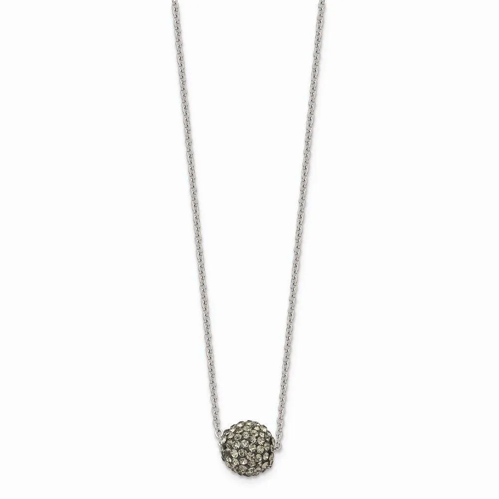 Stainless Steel Polished Black Enamel w/Crystals w/2in ext. Necklace
