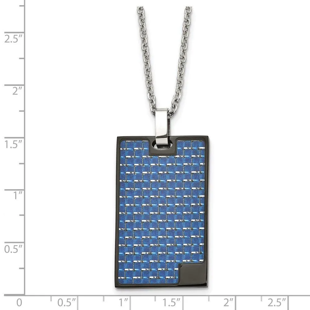 Stainless Steel Polished BlackIP-plated w/Blue Carbon Fiber Inlay Necklace