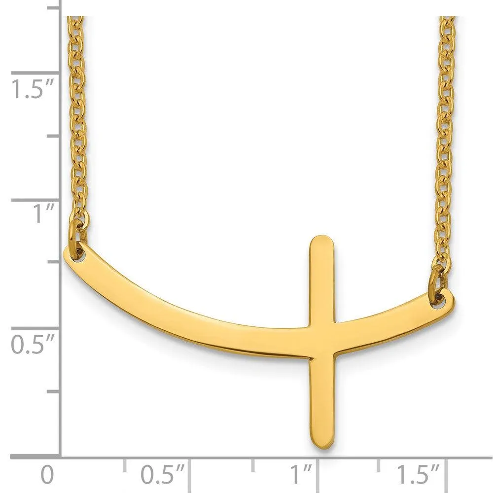 Stainless Steel Yellow IP-plated Sideways Cross 18in Necklace