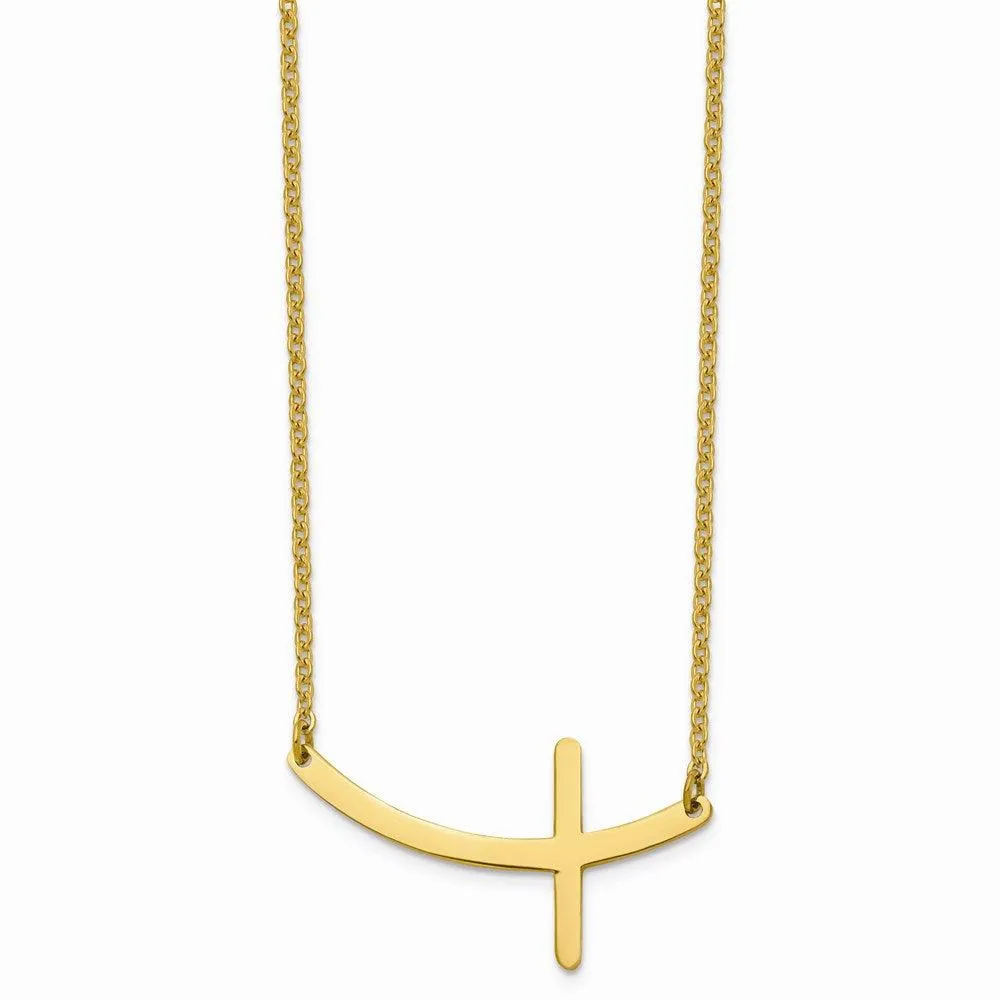 Stainless Steel Yellow IP-plated Sideways Cross 18in Necklace