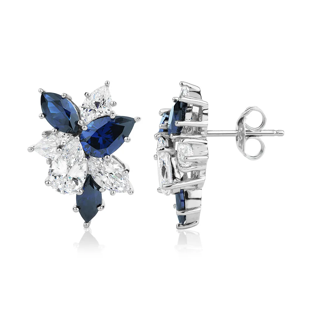 Statement earrings with sapphire simulants and 1.93 carats* of diamond simulants in sterling silver