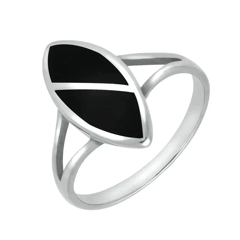Sterling Silver Whitby Jet Split Stone Marquise Ring
