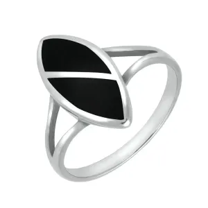Sterling Silver Whitby Jet Split Stone Marquise Ring