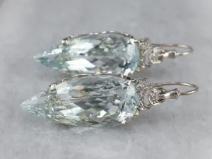 Stunning Aquamarine Diamond Drop Earrings