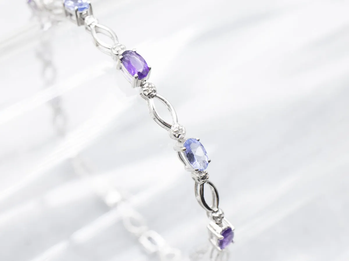 Tanzanite Amethyst and Diamond Tennis Bracelet