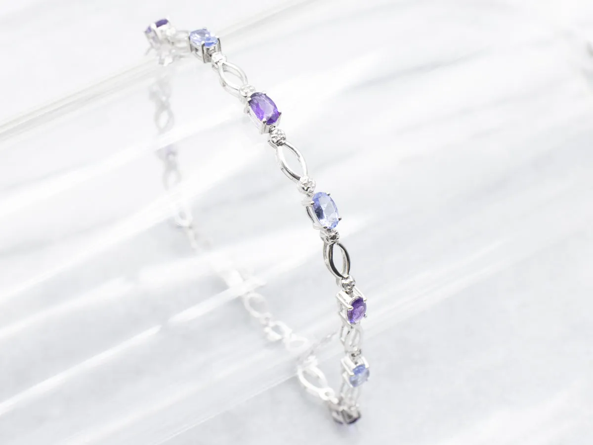 Tanzanite Amethyst and Diamond Tennis Bracelet