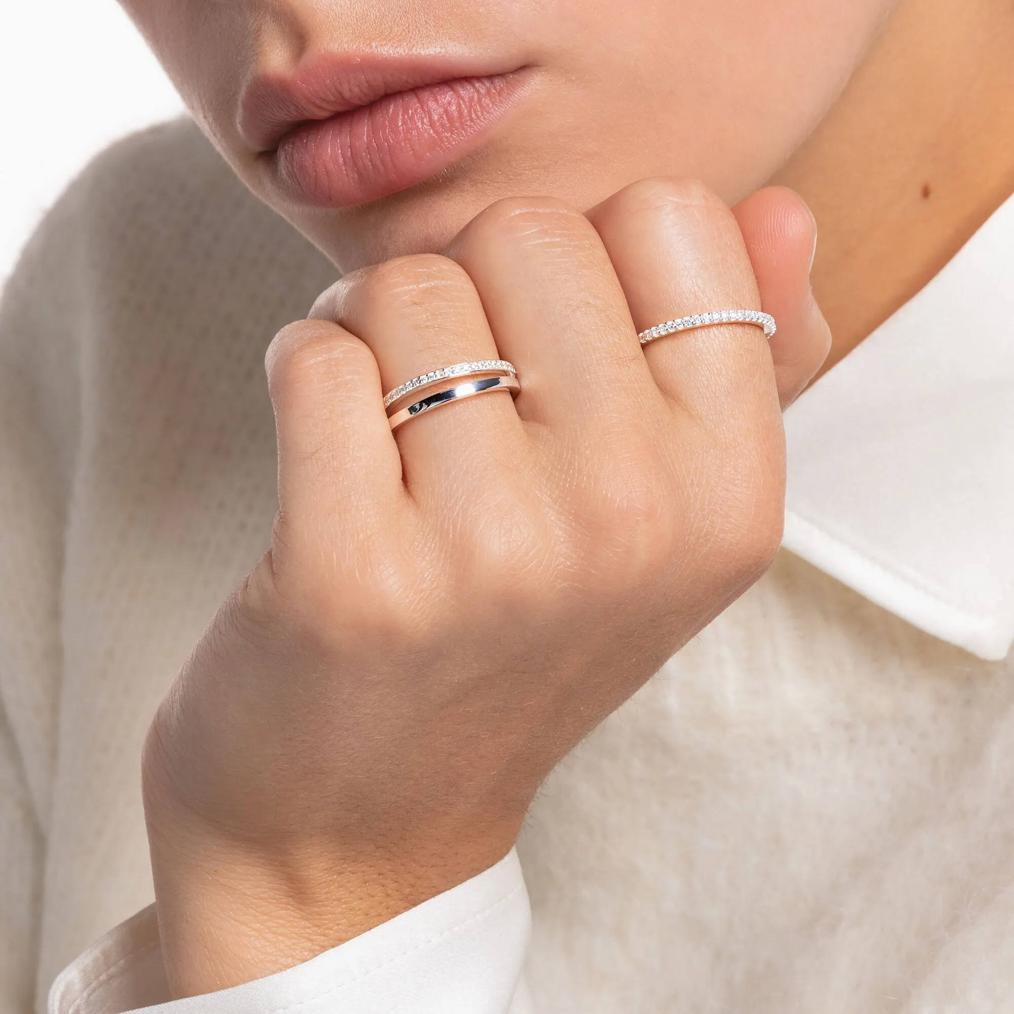 Thomas Sabo Charm Club Sterling Silver White CZ Open Ring