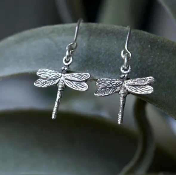 Tiny Dragonfly Drop Earrings