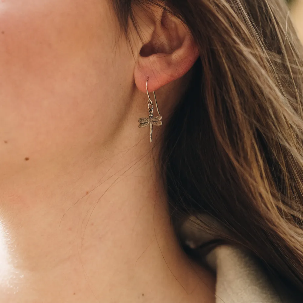 Tiny Dragonfly Drop Earrings