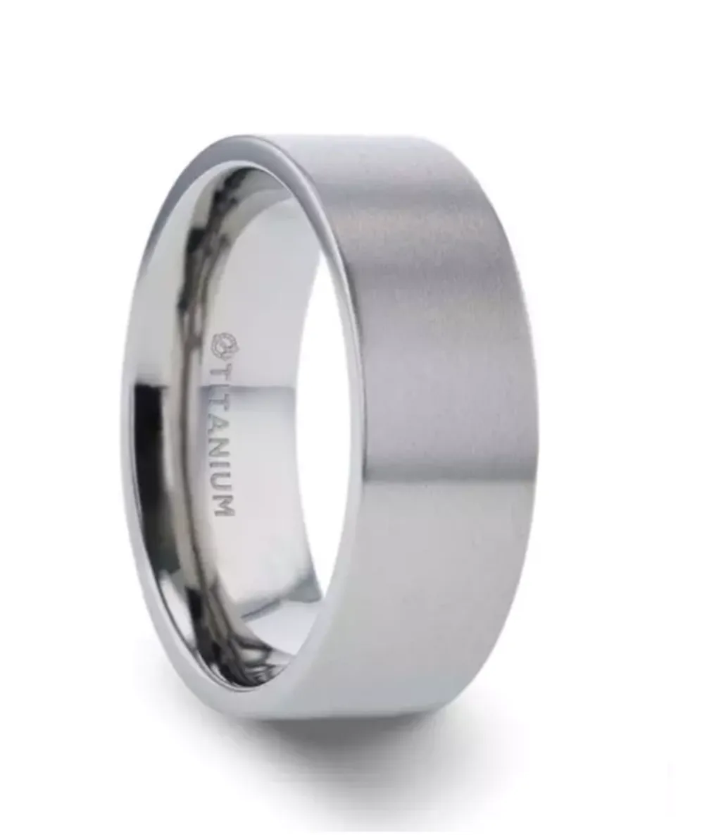 Titanium ??Solar?? 8mm Flat Profile Brushed Finish Wedding Band