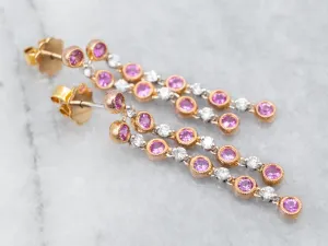 Tri Color Pink Sapphire and Diamond Drop Earrings