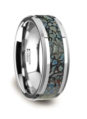 Tungsten Carbide ??Devonian?? 8mm Blue Dinosaur Bone Inlaid Wedding Band