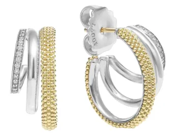 Two-Tone Three Ring Diamond Hoop Earrings