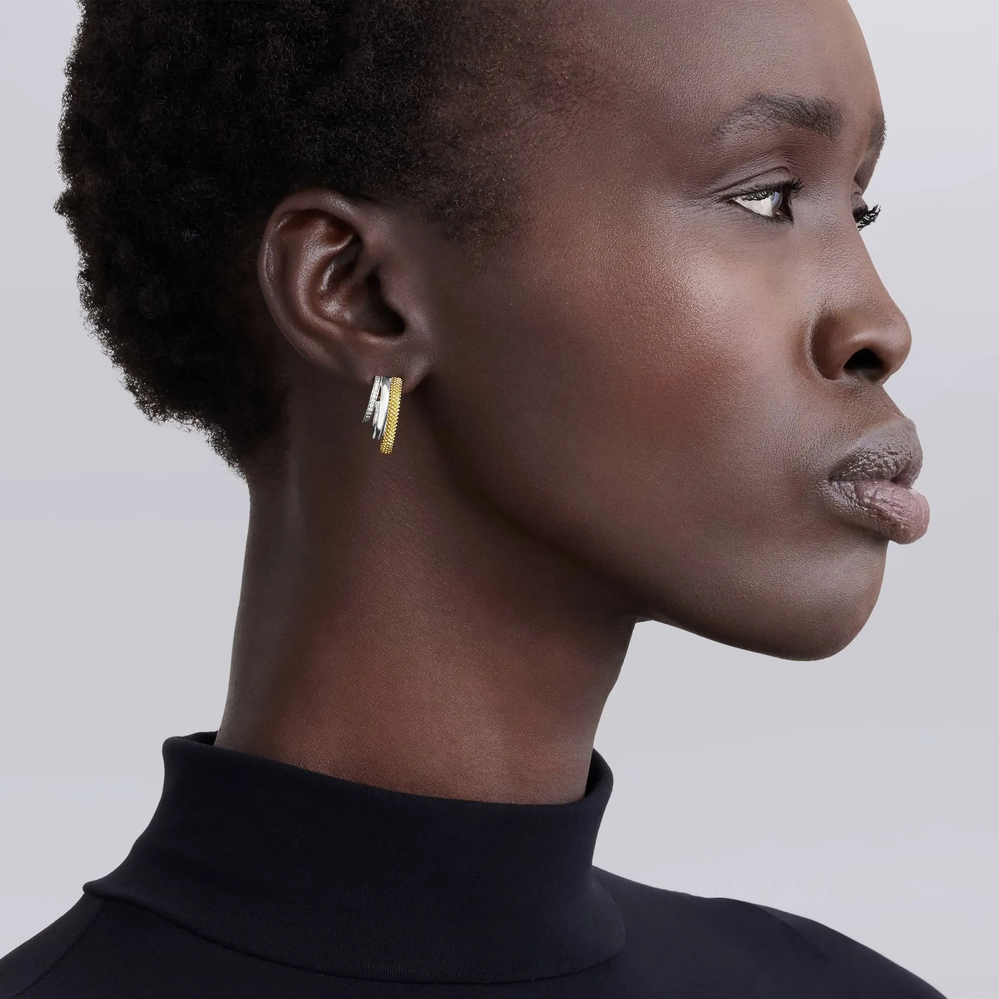 Two-Tone Three Ring Diamond Hoop Earrings