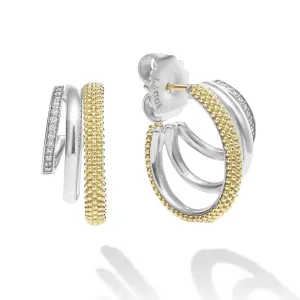 Two-Tone Three Ring Diamond Hoop Earrings