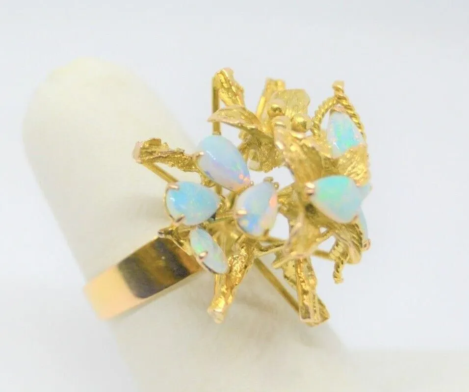 Vintage 14k Gold Playful Opal Stack Ring, 8 Opals, Size 6, 7.9 grams