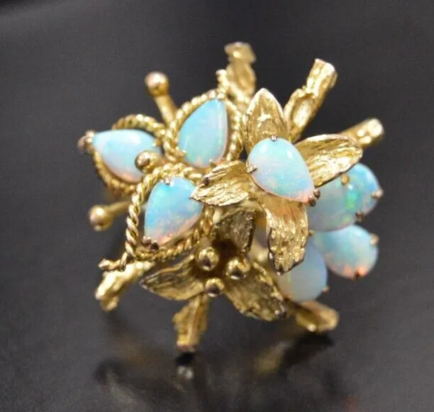 Vintage 14k Gold Playful Opal Stack Ring, 8 Opals, Size 6, 7.9 grams