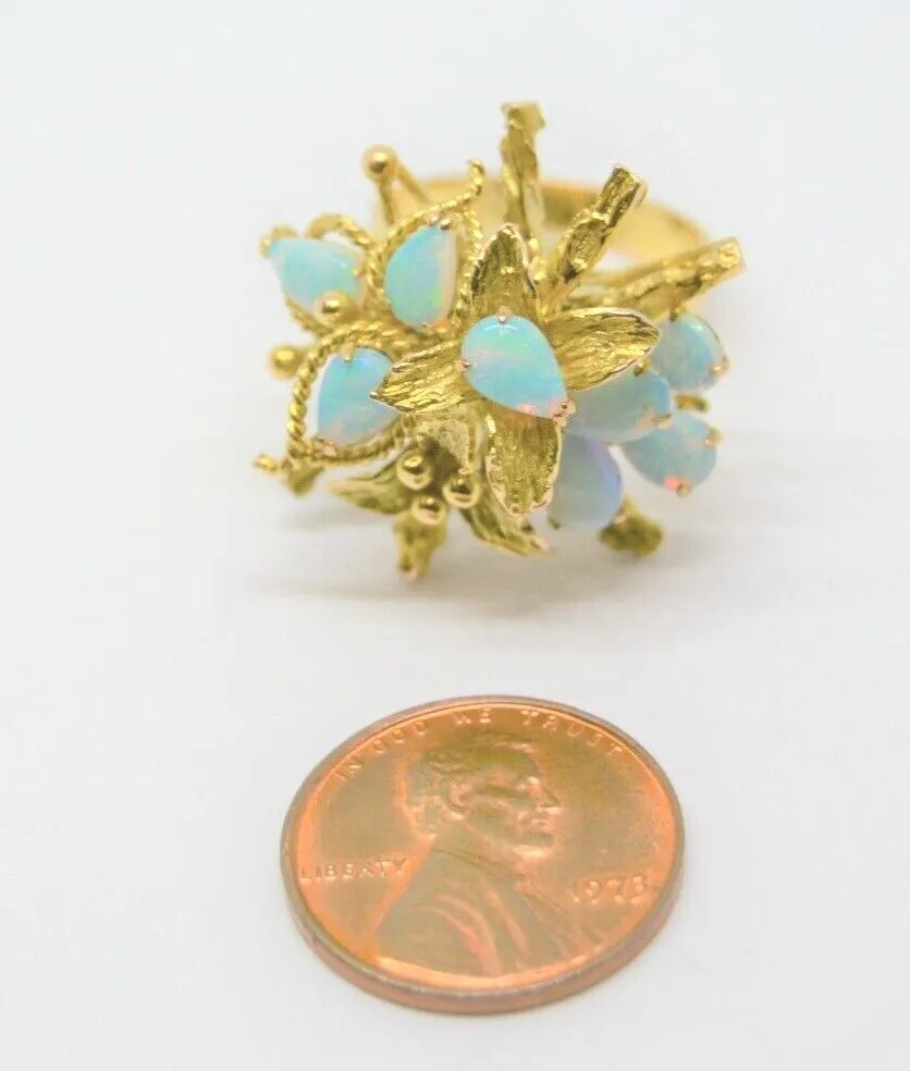 Vintage 14k Gold Playful Opal Stack Ring, 8 Opals, Size 6, 7.9 grams