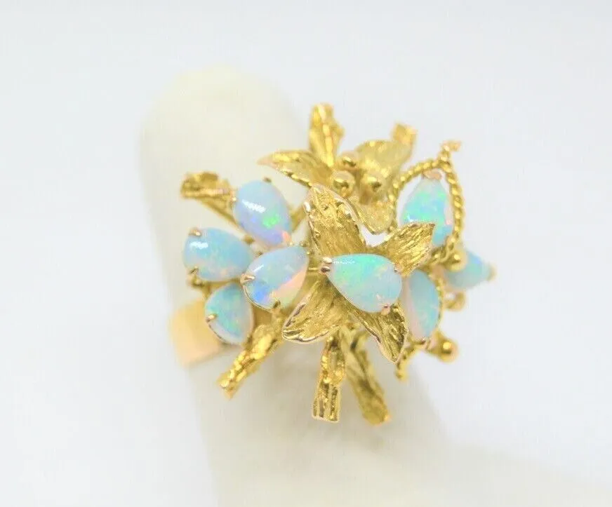 Vintage 14k Gold Playful Opal Stack Ring, 8 Opals, Size 6, 7.9 grams