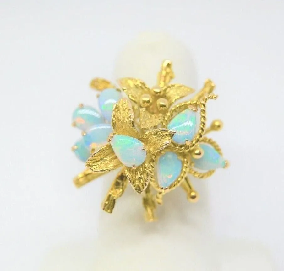 Vintage 14k Gold Playful Opal Stack Ring, 8 Opals, Size 6, 7.9 grams