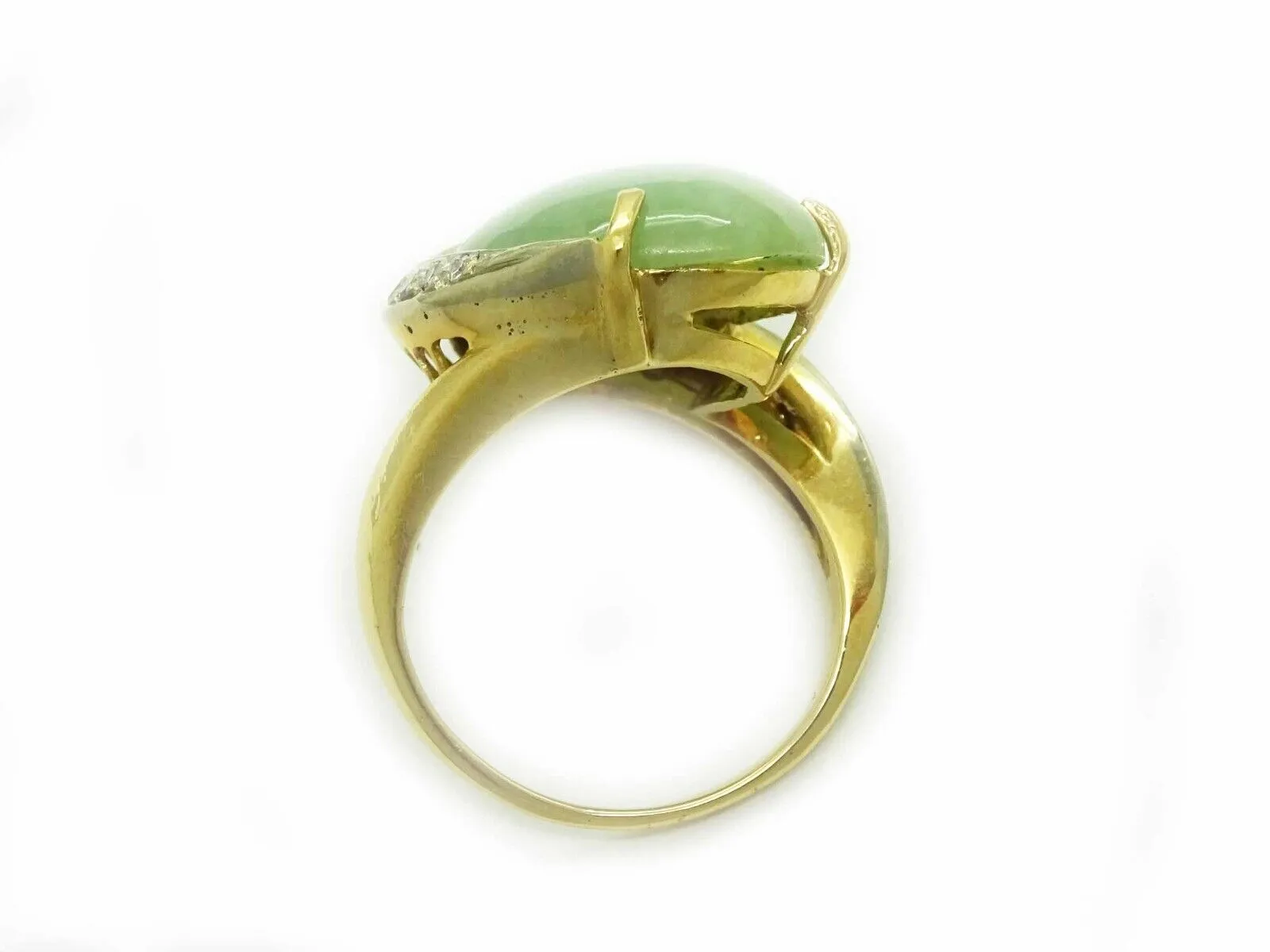 Vintage 9.65ct tw Jade & Diamond Ribbon Filigree Ring 14k Gold Size 6.5