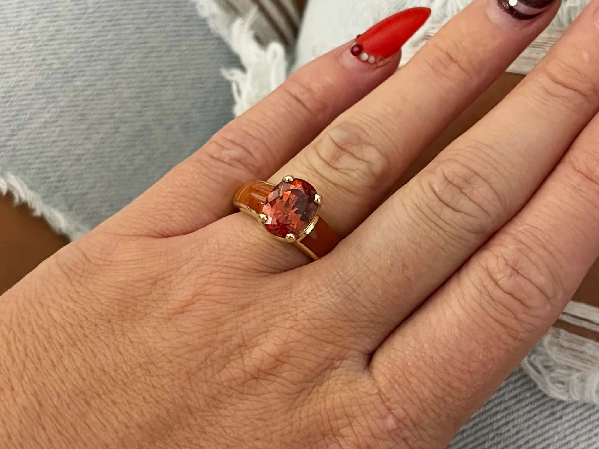 Vintage Spessartite Mandarin Garnet Ring in 14K Yellow Gold