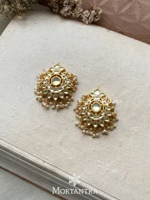 White Color Gold Plated Jadau Kundan Earrings - ME738Y