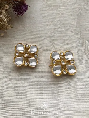 White Color Gold Plated Thappa Jadau Kundan Earrings - TJ-E27W