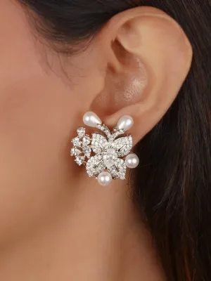 White Color Silver Plated Faux Diamond Earrings - CZEAR593