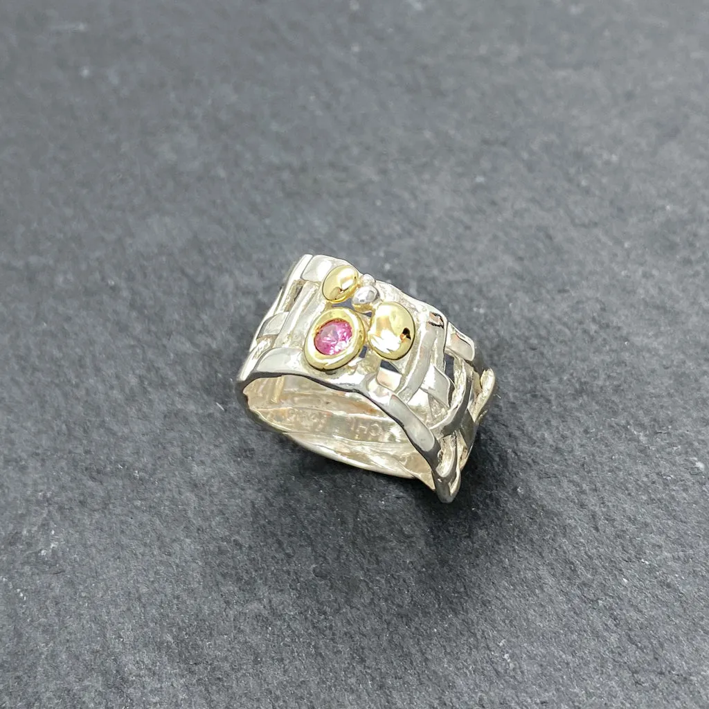 Woven Basket Pebble Pink Tourmaline Ring