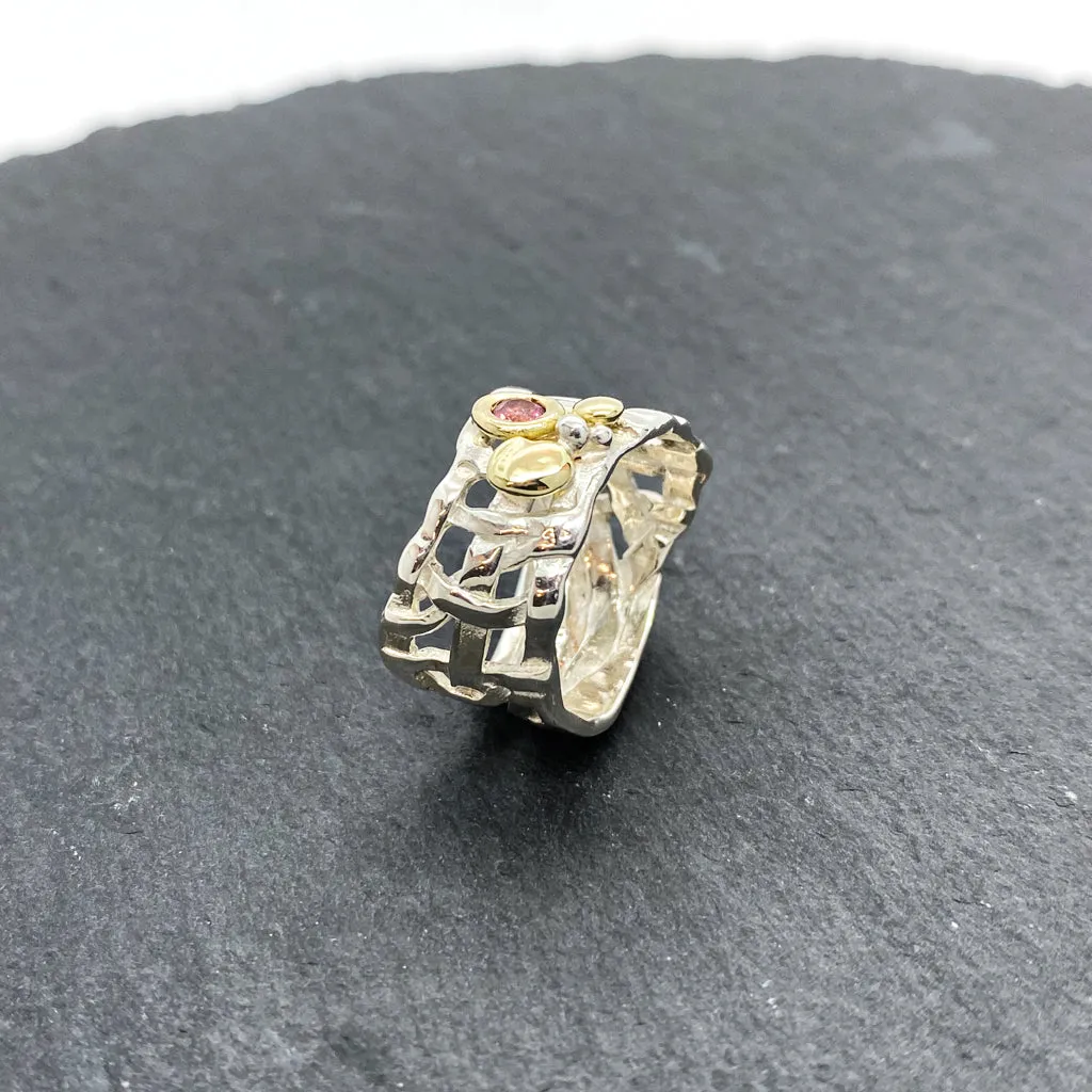 Woven Basket Pebble Pink Tourmaline Ring