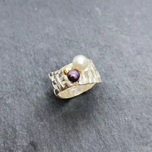 Woven Basket Twin Pearl Ring