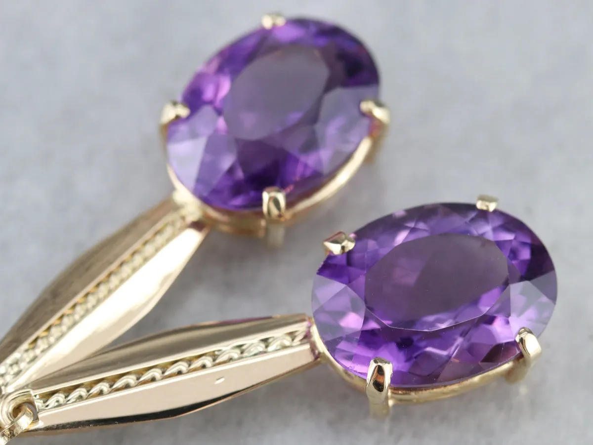 Yellow Gold Amethyst Drop Earrings
