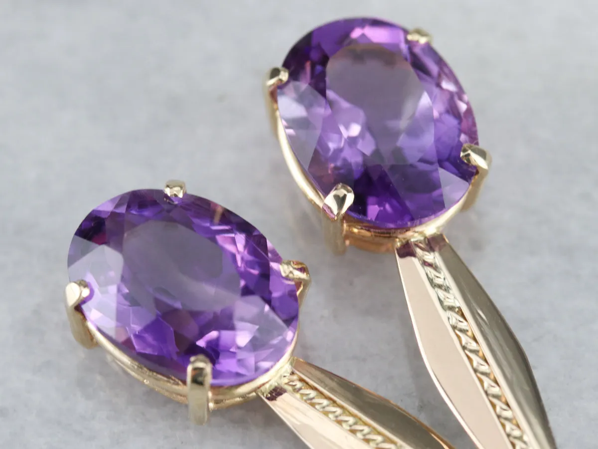 Yellow Gold Amethyst Drop Earrings