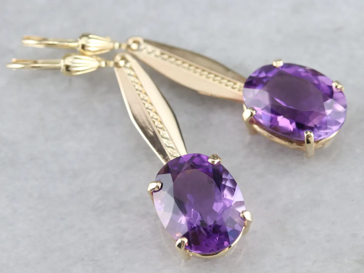Yellow Gold Amethyst Drop Earrings
