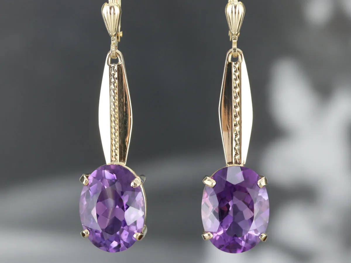 Yellow Gold Amethyst Drop Earrings