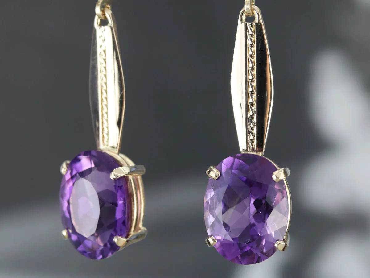 Yellow Gold Amethyst Drop Earrings