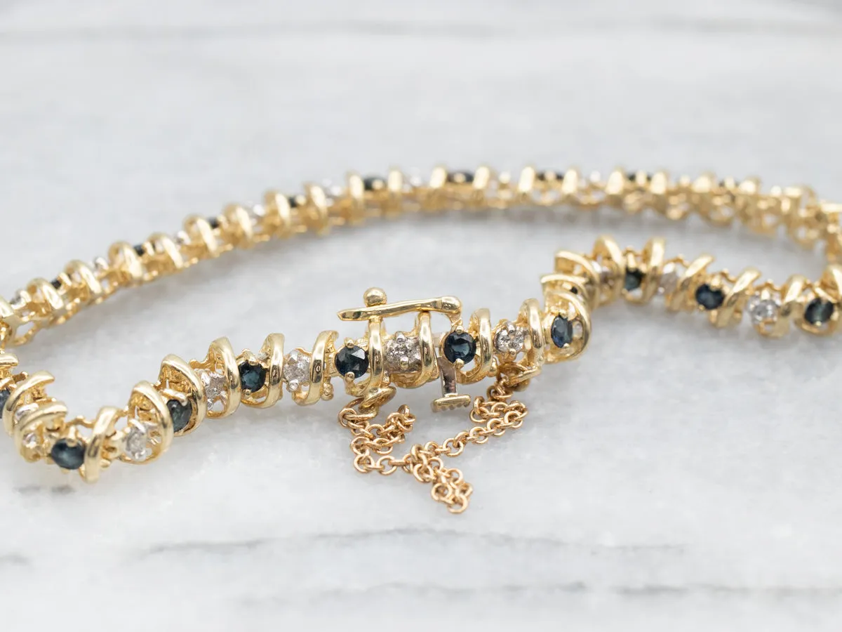 Yellow Gold Diamond and Sapphire Tennis Bracelet