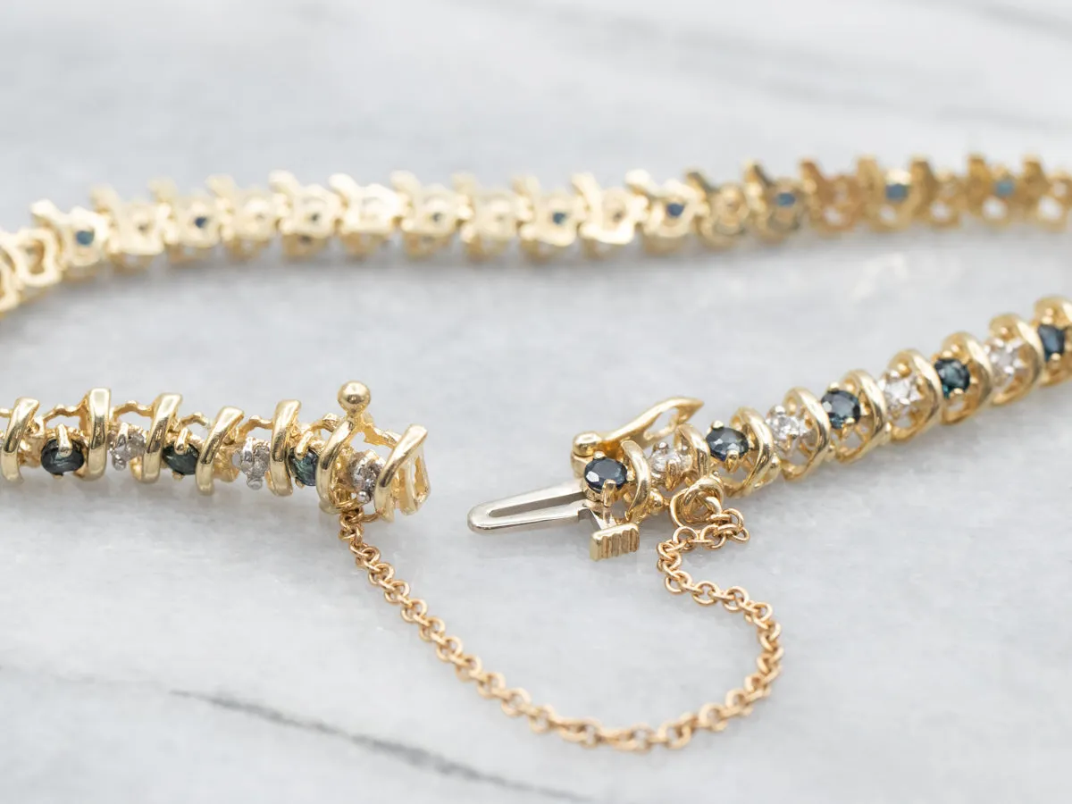 Yellow Gold Diamond and Sapphire Tennis Bracelet